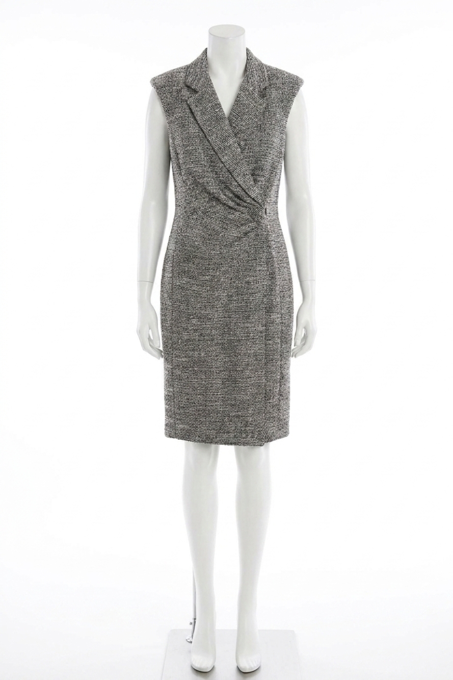 NEW CALVIN KLEIN women's alondra collared surplice neck dress in black/white